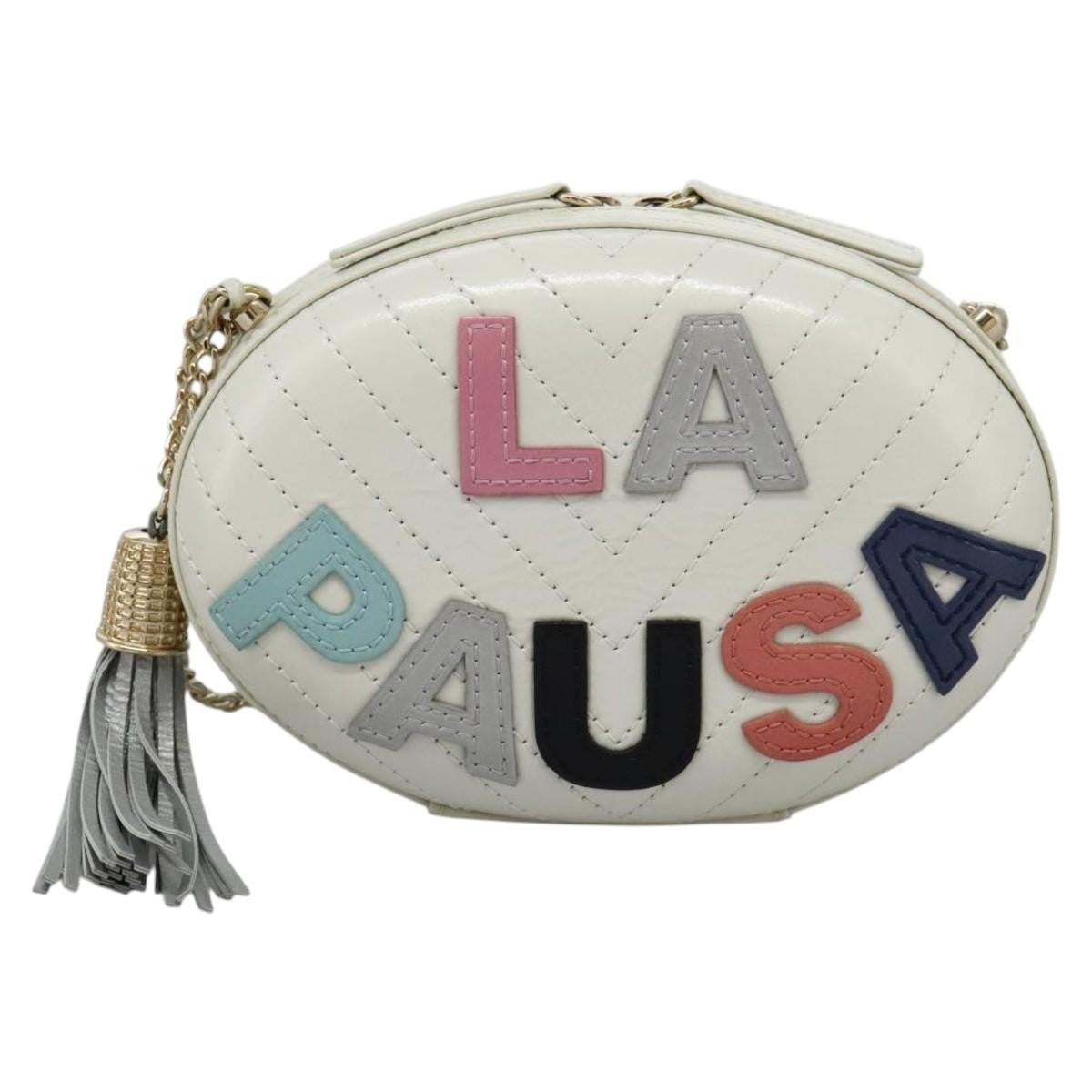 Chanel La Pausa Evening Chevron Lambskin With Applique White Leather Shoulder Bag Bag (Pre-Owned)