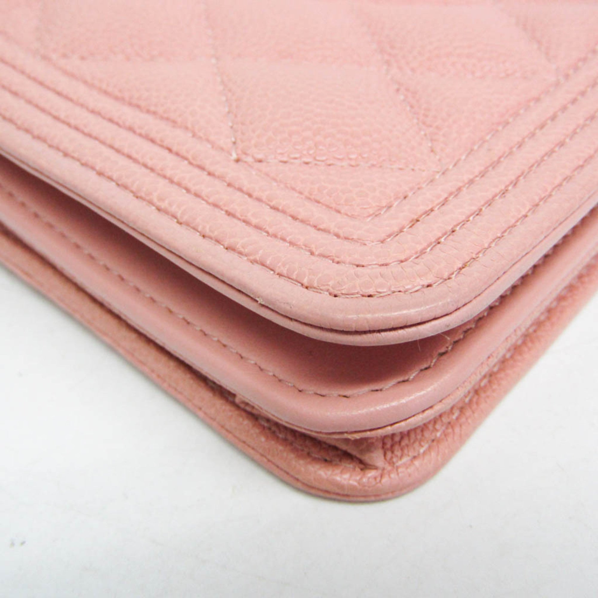 Chanel Boy Wallet On Chain Quilted Caviar Pink Calfskin Wallets Accessory (Pre-Owned)