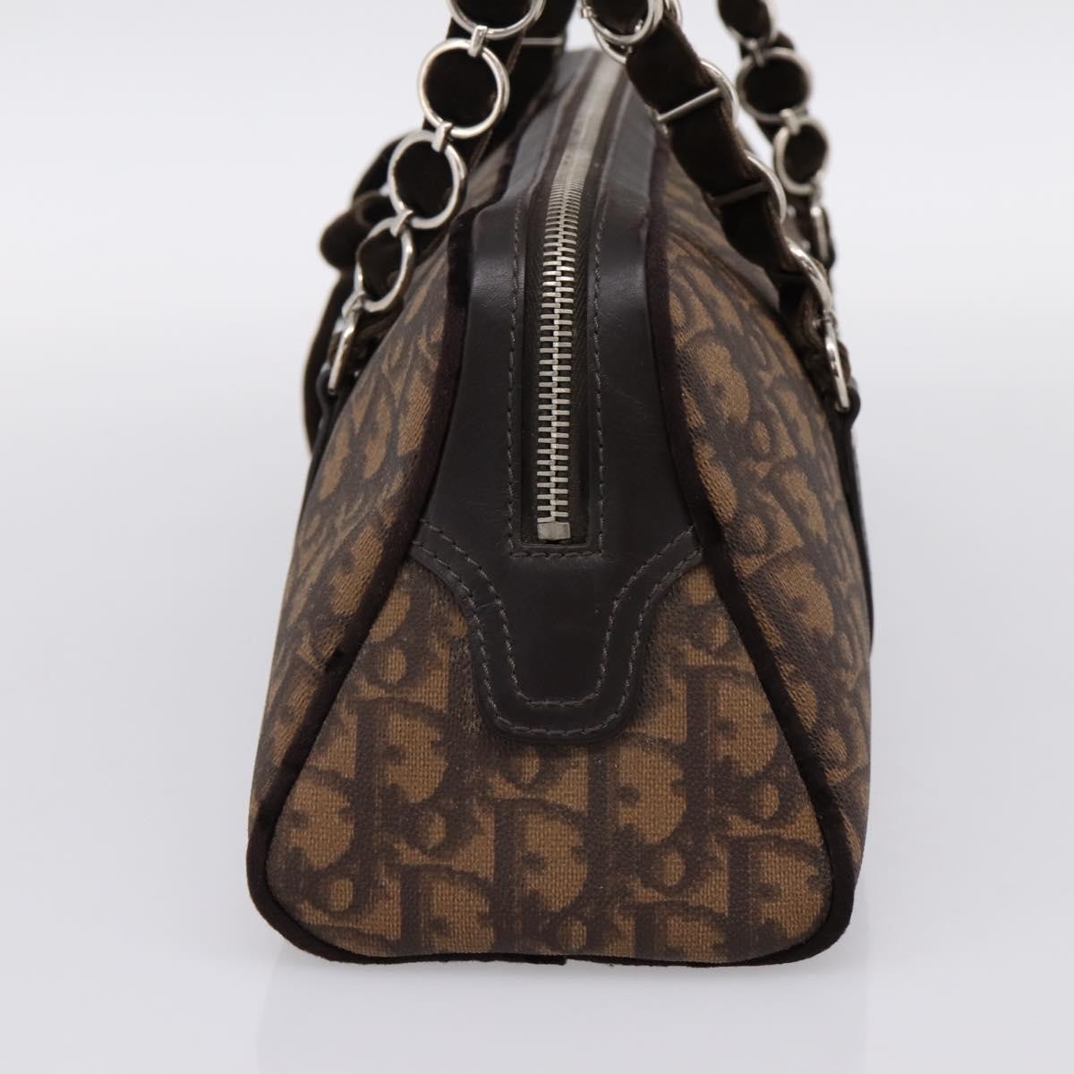 Christian Dior Vintage Trotter Romantique Zip Satchel Diorissimo Coated Canvas Brown Canvas Handbag (Pre-Owned)