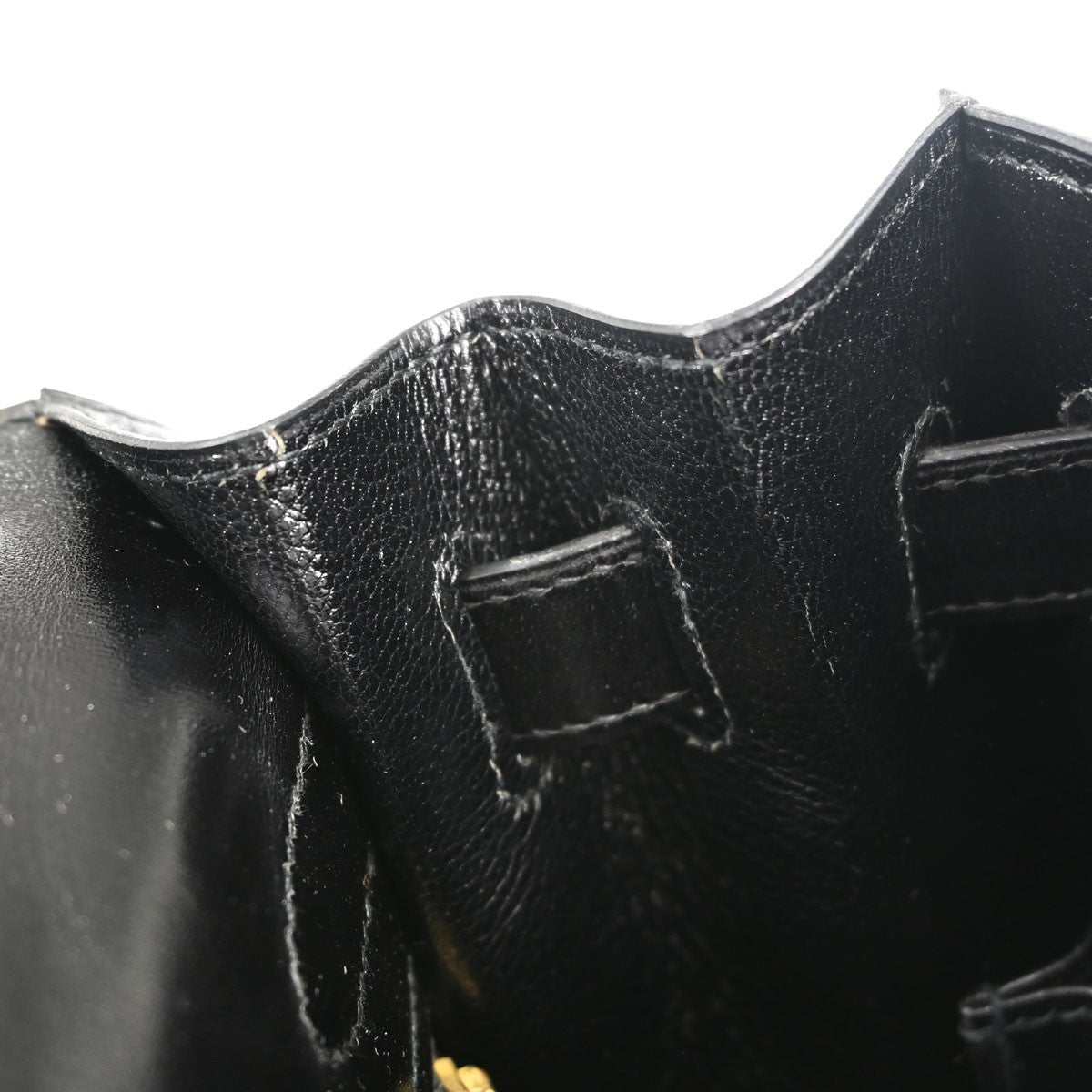 Hermes Kelly Black Box Calf With Gold Hardware Black Calfskin Handbag (Pre-Owned)