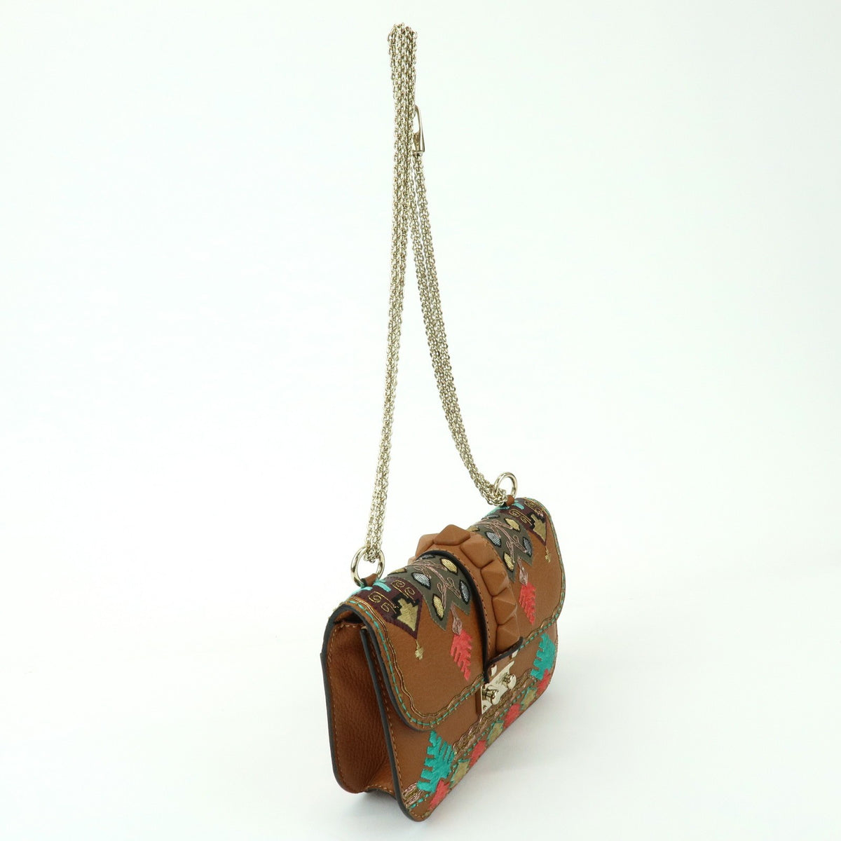 Valentino Garavani Glam Lock Leather Brown Leather Shoulder Bag Bag (Pre-Owned)
