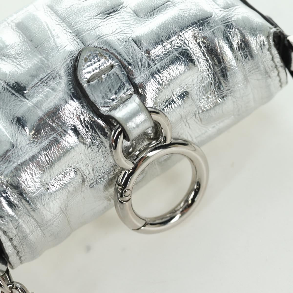 Fendi Baguette Nm Zucca Embossed Leather Silver Canvas Handbag (Pre-Owned)