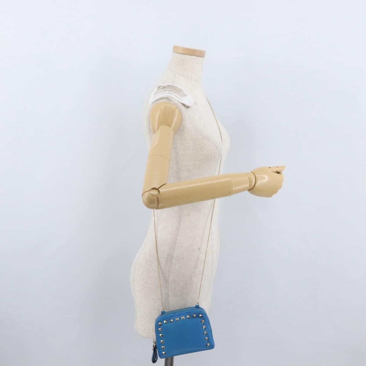 Valentino Garavani Rockstud Chain Camera Leather Blue Leather Clutche & Pouche Bag (Pre-Owned)