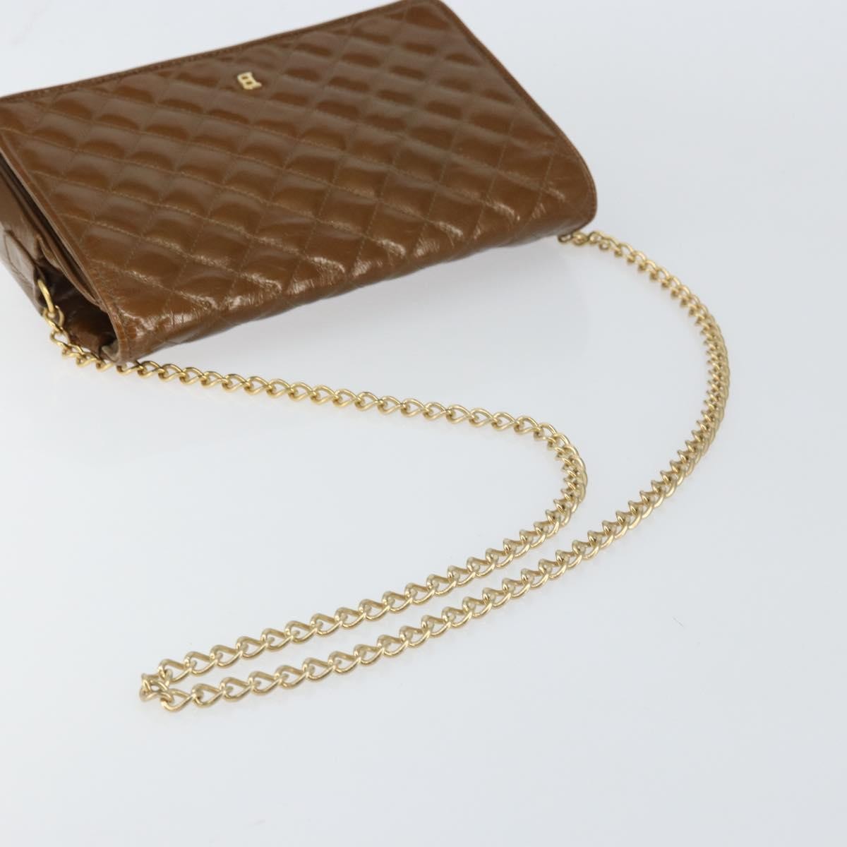 Bally Vintage Chain Quilted Patent Leather Brown Patent_Leather Shoulder Bag Bag (Pre-Owned)