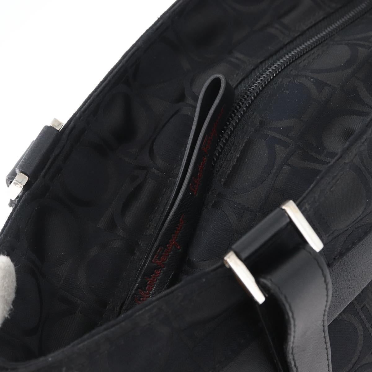 Salvatore Ferragamo Gancini Tote Gancini Canvas Black Canvas Tote Bag Bag (Pre-Owned)