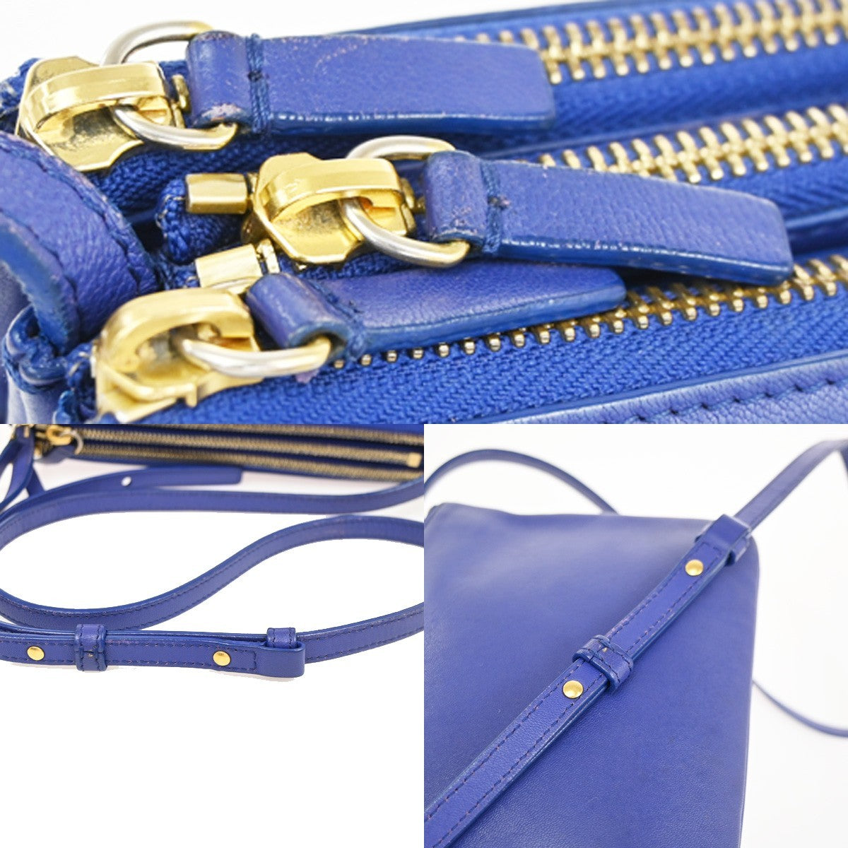 Celine Trio Leather Blue Leather Shoulder Bag Bag (Pre-Owned)
