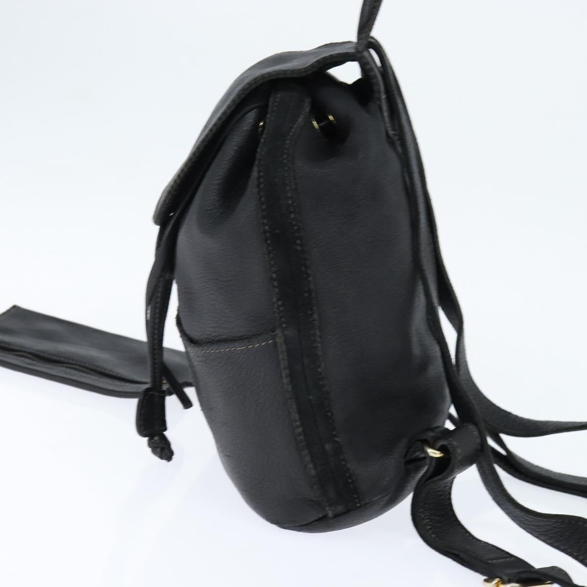 Fendi Logo Flap Drawstring Leather Black Leather Backpack Bag (Pre-Owned)