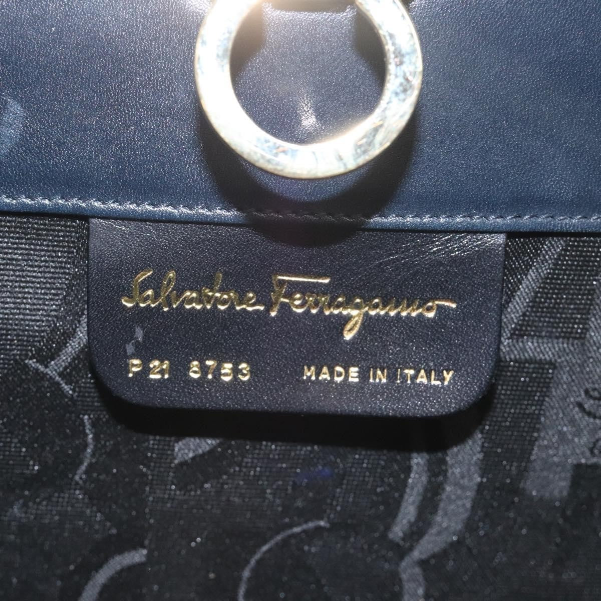 Salvatore Ferragamo Vintage Gancini Chain Leather Navy Leather Shoulder Bag Bag (Pre-Owned)
