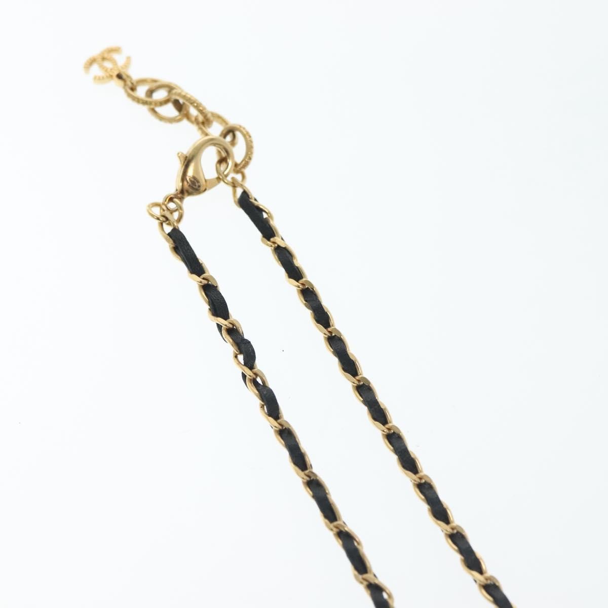 Chanel Cc Perfume Bottle Pendant Chain Long Metal With Leather, Crystals And Faux Pearl Gold Metal Necklace Jewelry (Pre-Owned)