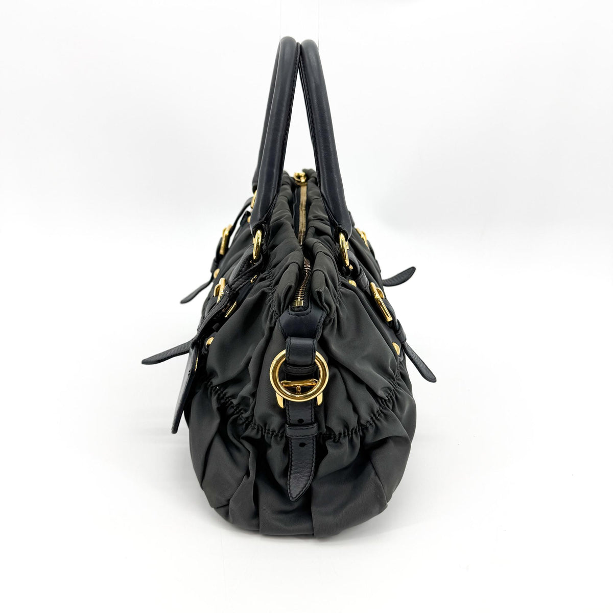 Prada Gaufre Nappa Leather Gray Nylon Tote Bag Bag (Pre-Owned)