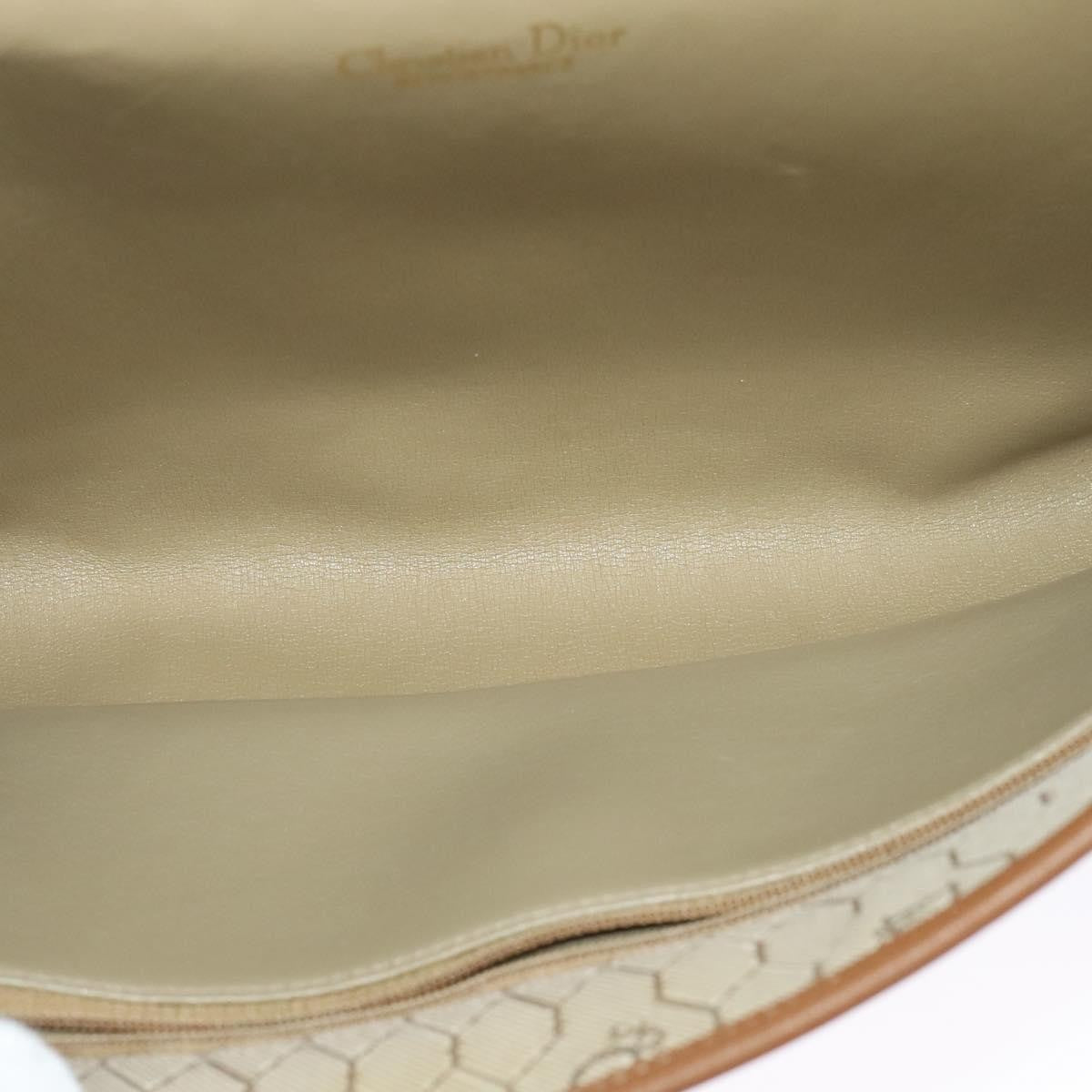 Christian Dior Vintage Honeycomb Chain Canvas Beige Canvas Bag (Pre-Owned)