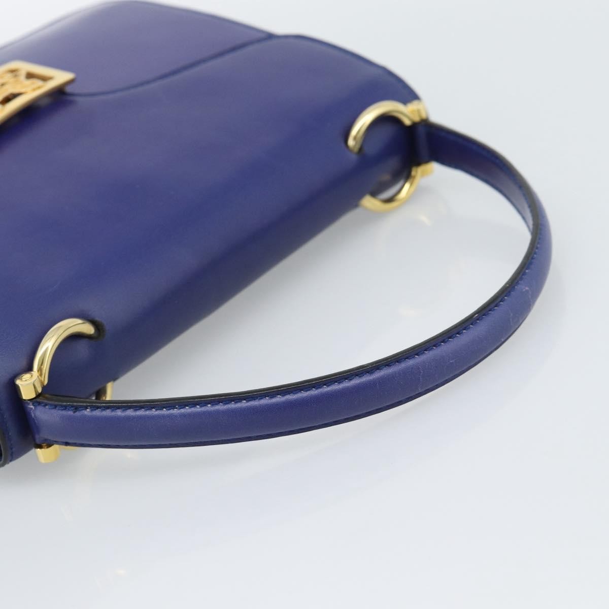 Celine Vintage Carriage Top Handle Leather Blue Leather Handbag (Pre-Owned)