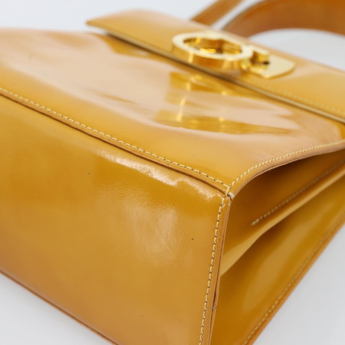 Salvatore Ferragamo Gancini Patent Leather Yellow Patent_Leather Handbag (Pre-Owned)