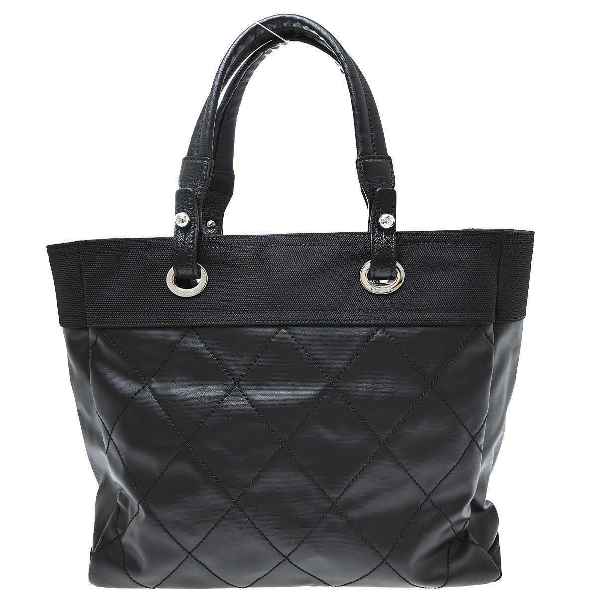 Chanel Biarritz Tote Quilted Coated Canvas Black Canvas Tote Bag Bag (Pre-Owned)