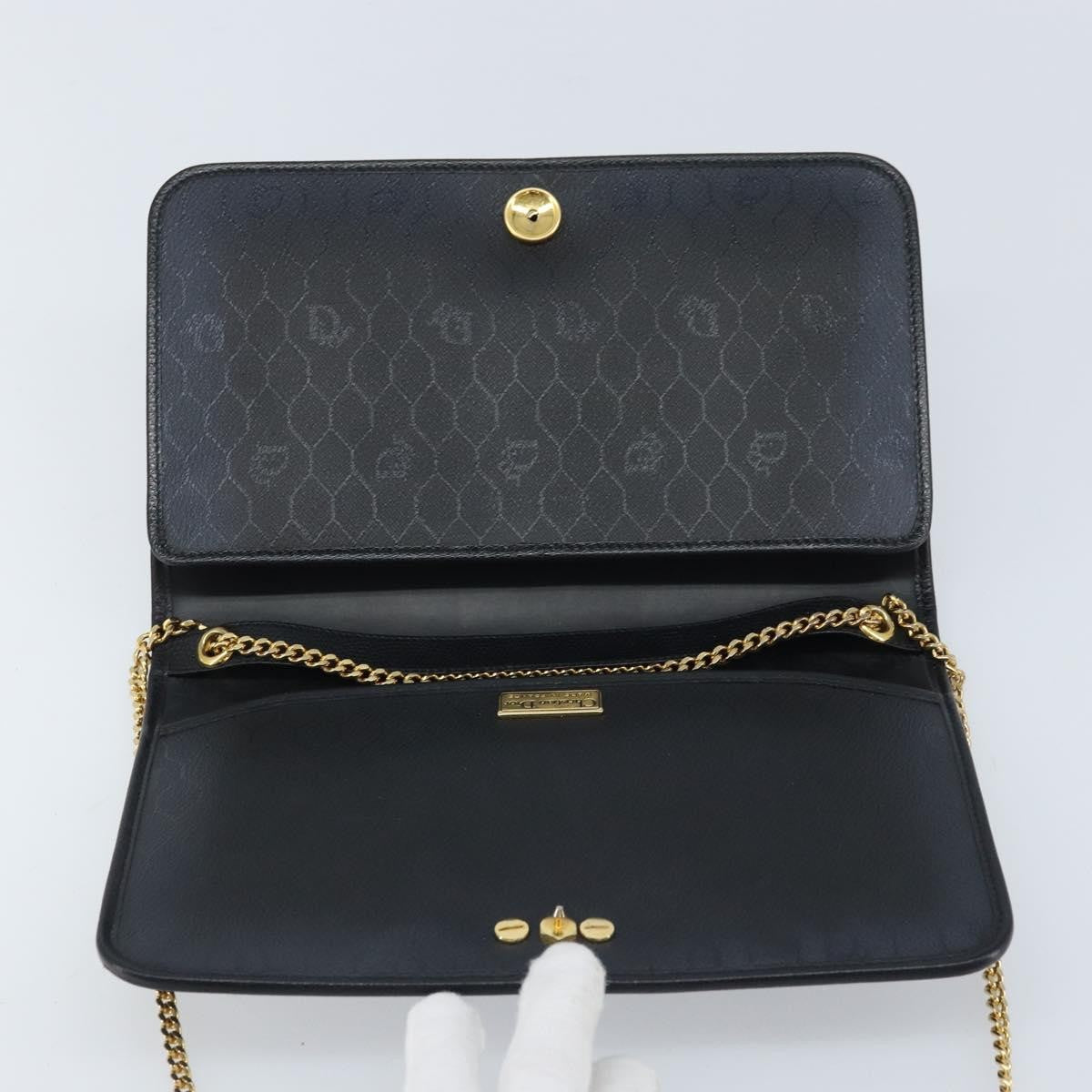 Christian Dior Vintage Honeycomb Chain Canvas Black Canvas Shoulder Bag Bag (Pre-Owned)