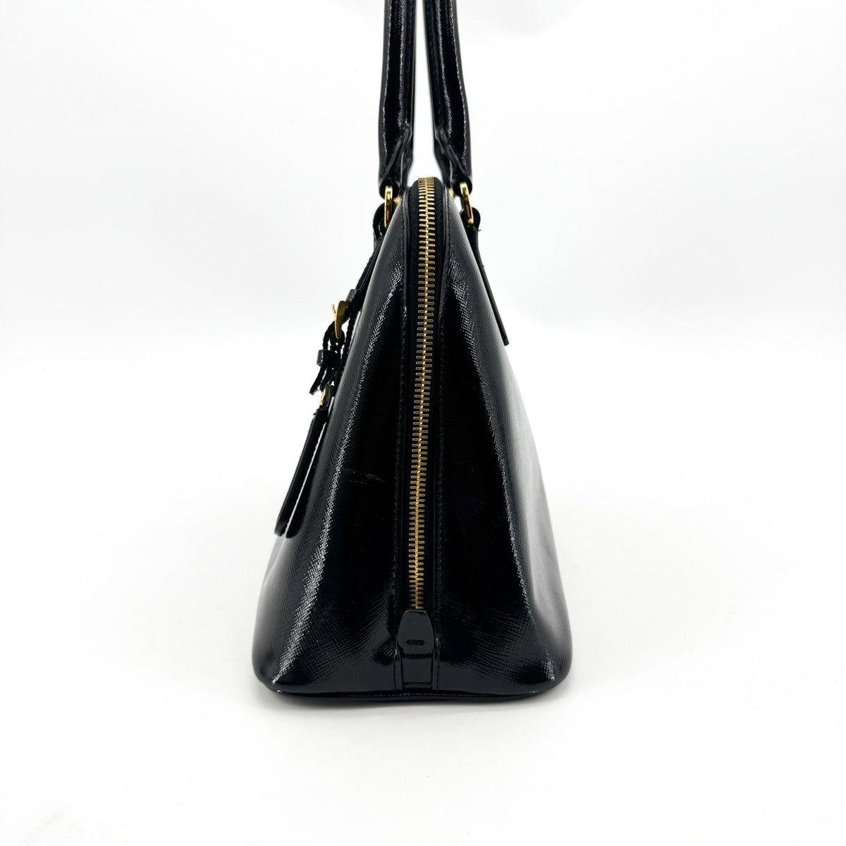 Prada Promenade Vernice Saffiano Leather Black Leather Handbag (Pre-Owned)