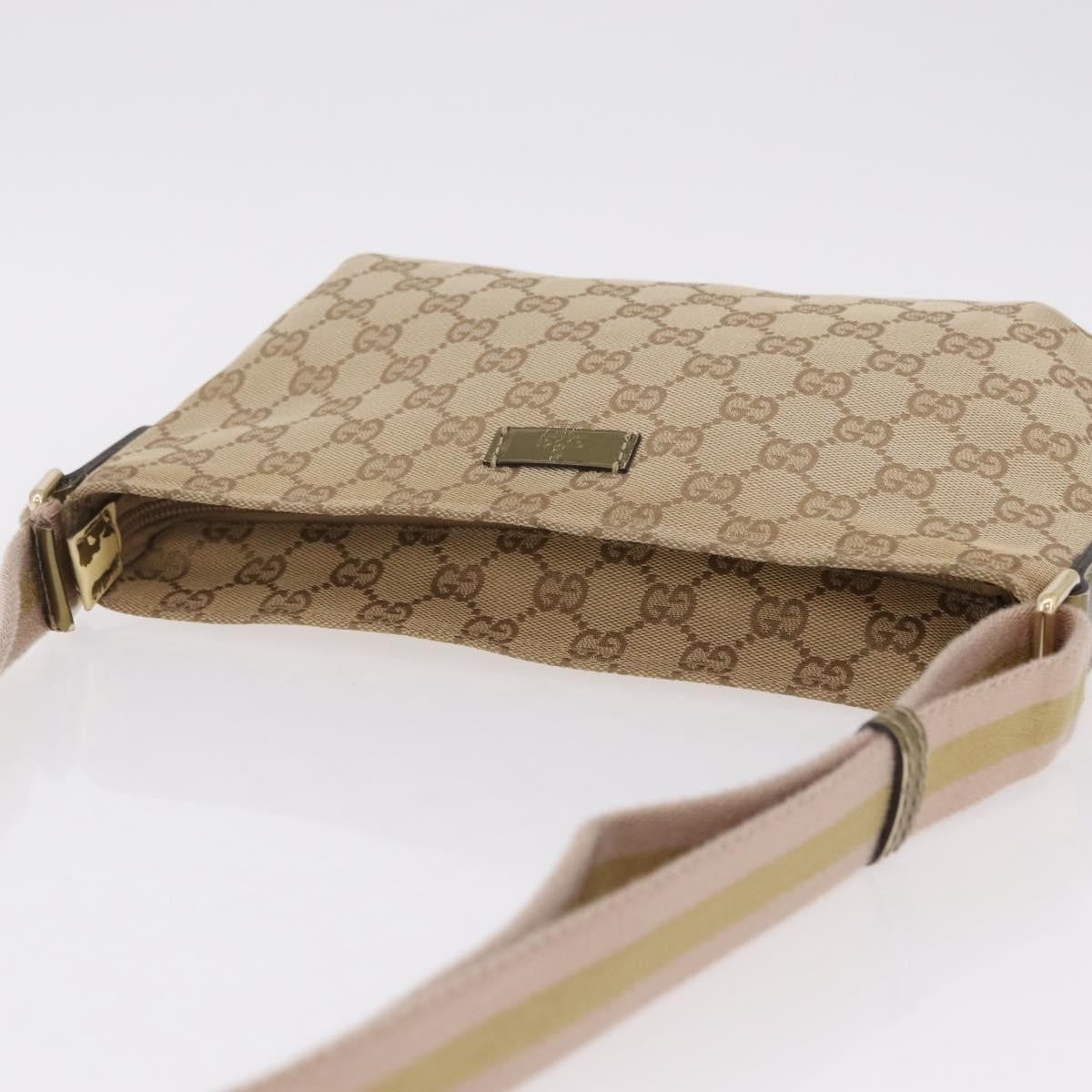 Gucci Web Strap Messenger Gg Coated Canvas Beige Canvas Handbag (Pre-Owned)