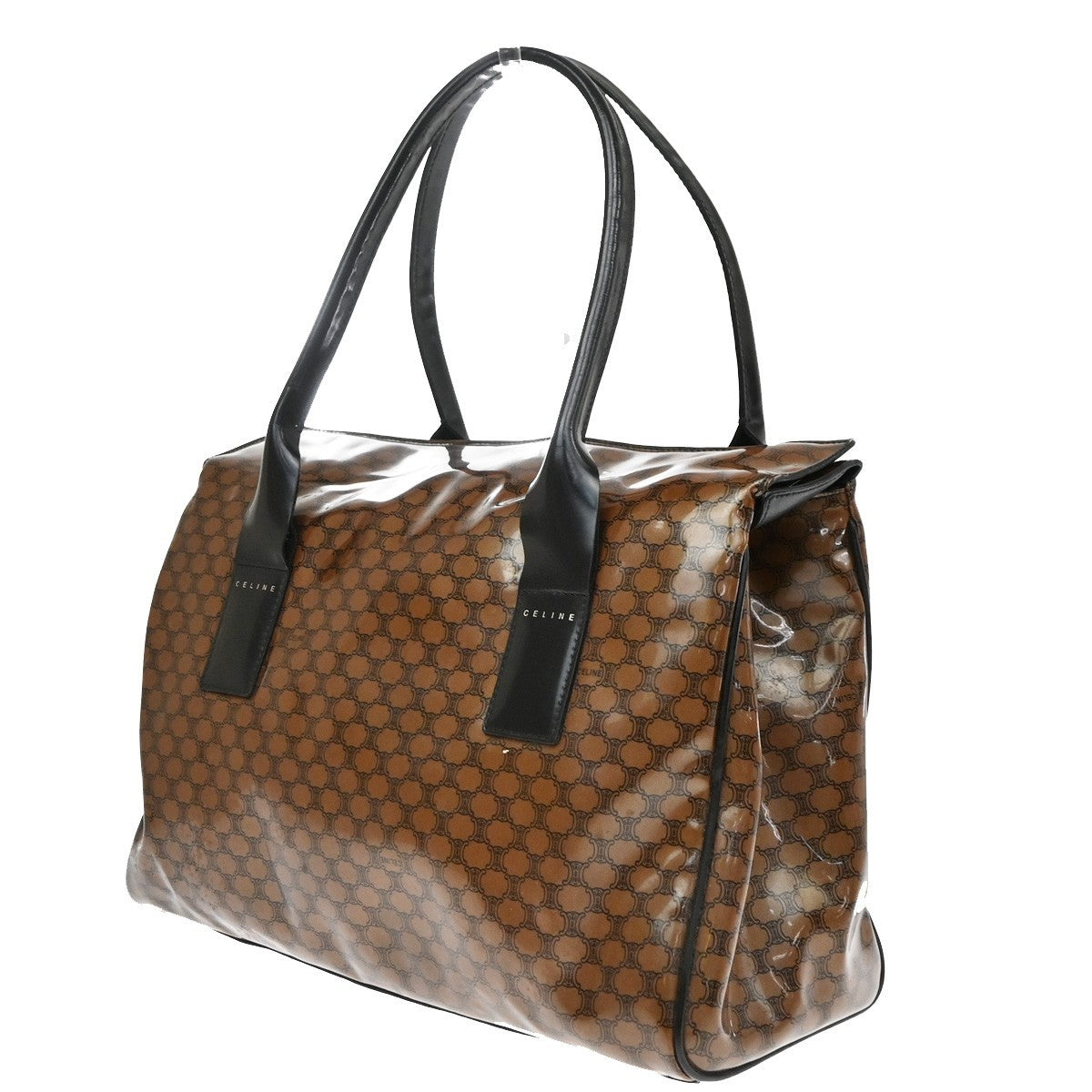 Celine Fold Over Tote Vinyl Brown Plastic Tote Bag Bag (Pre-Owned)