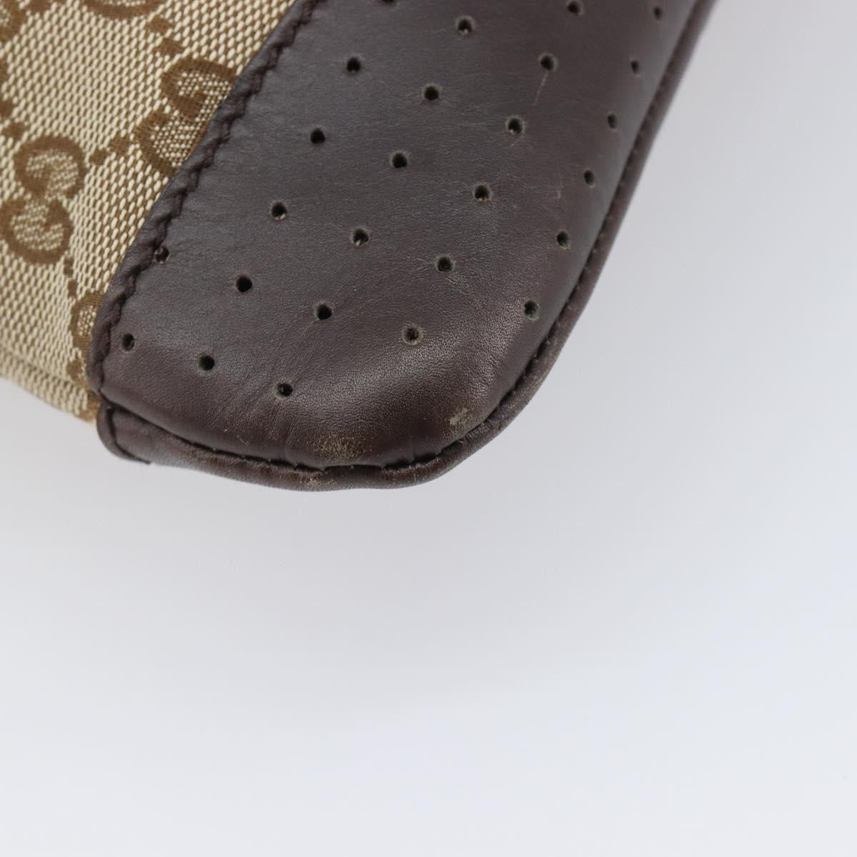 Gucci Zip Messenger Gg Canvas With Perforated Leather Beige Canvas Handbag (Pre-Owned)