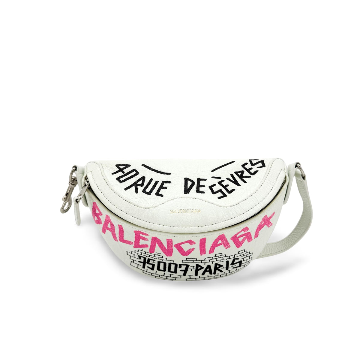 Balenciaga Graffiti Souvenir Belt Leather White Leather Handbag (Pre-Owned)
