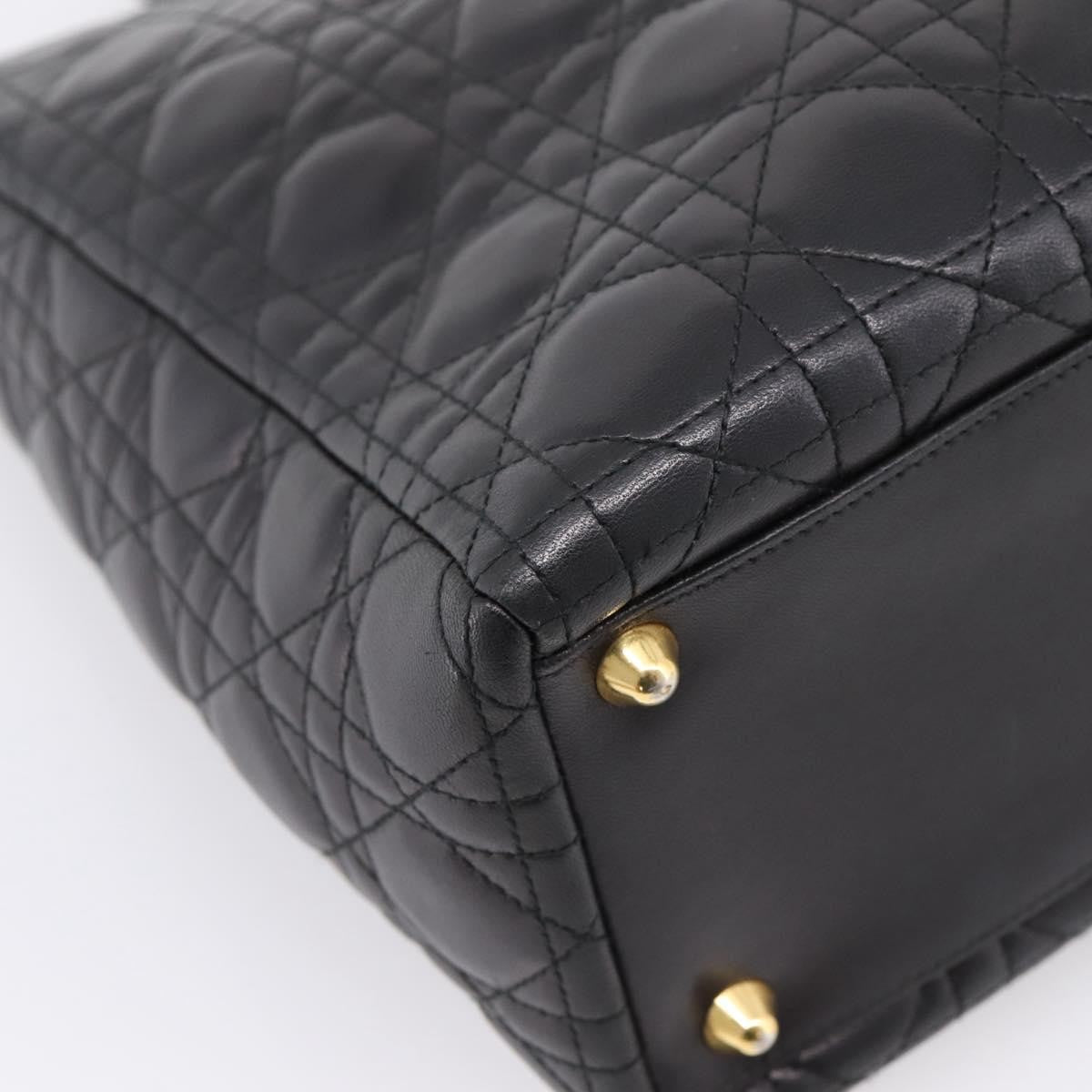 Christian Dior Vintage Lady Dior Cannage Quilt Lambskin Black Leather Handbag (Pre-Owned)
