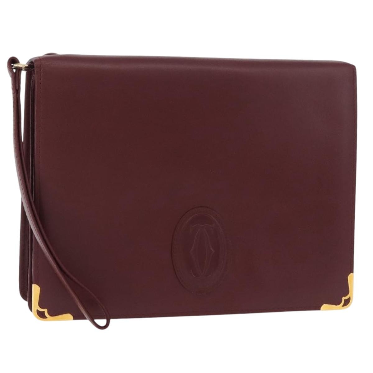 Cartier Must De Cartier Clutch Leather Burgundy Leather Clutche & Pouche Bag (Pre-Owned)