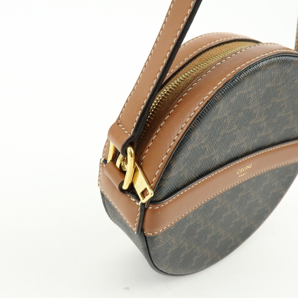 Celine Round Purse On Strap Triomphe Coated Canvas Brown Canvas Crossbody Bag Bag (Pre-Owned)