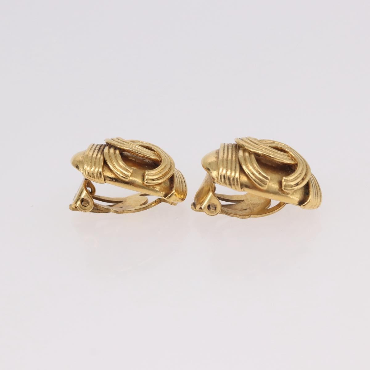 Chanel Cc Clip On Metal Gold Metal Earrings Jewelry (Pre-Owned)