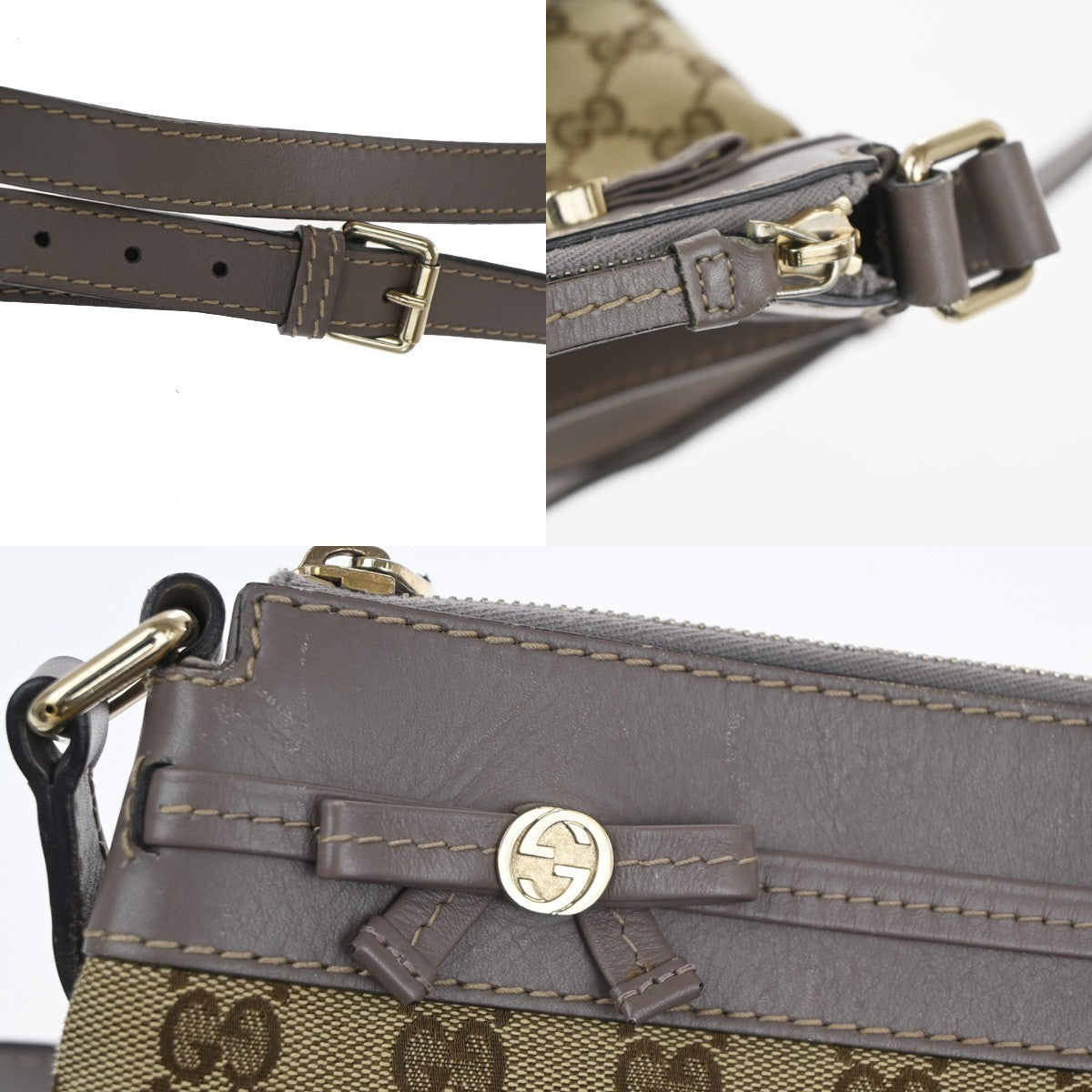 Gucci Mayfair Messenger Gg Canvas And Leather Beige Canvas Shoulder Bag Bag (Pre-Owned)