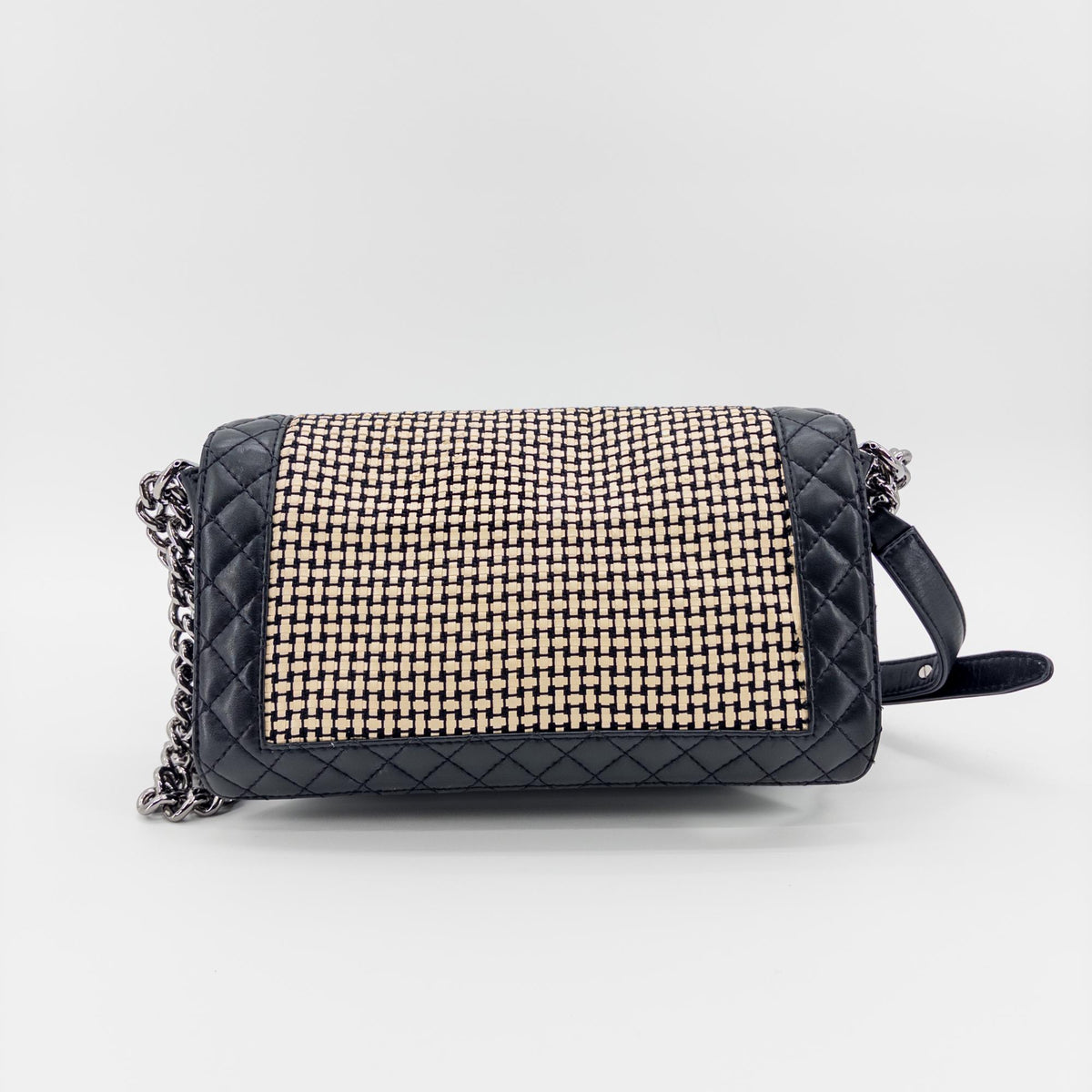 Chanel Reverso Boy Flap Woven Calfskin Black Leather Shoulder Bag Bag (Pre-Owned)