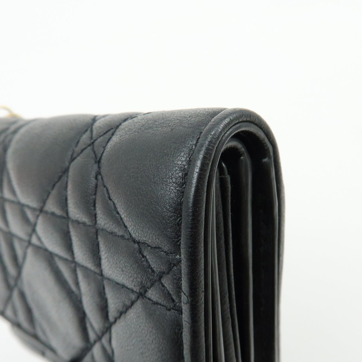 Christian Dior Lady Dior Lotus Cannage Quilt Lambskin Black Leather Wallets Accessory (Pre-Owned)