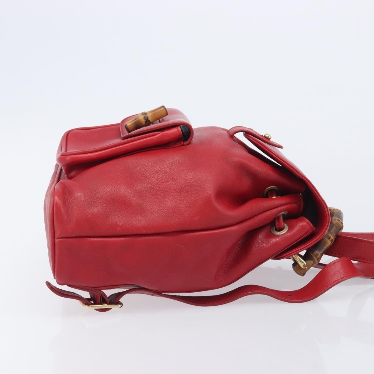 Gucci Vintage Bamboo Leather Red Leather Backpack Bag (Pre-Owned)