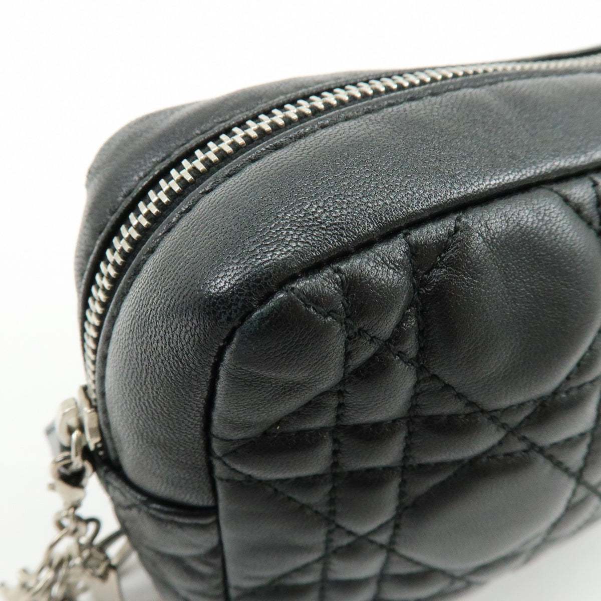 Christian Dior Lady Dior Cannage Quilt Leather Black Leather Wallets Accessory (Pre-Owned)