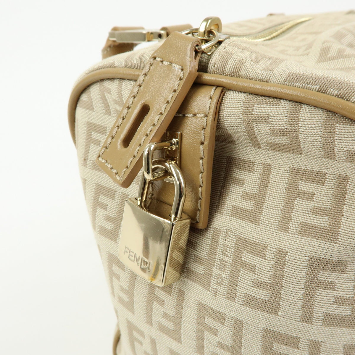 Fendi Boston Zucchino Coated Canvas Beige Canvas Handbag (Pre-Owned)