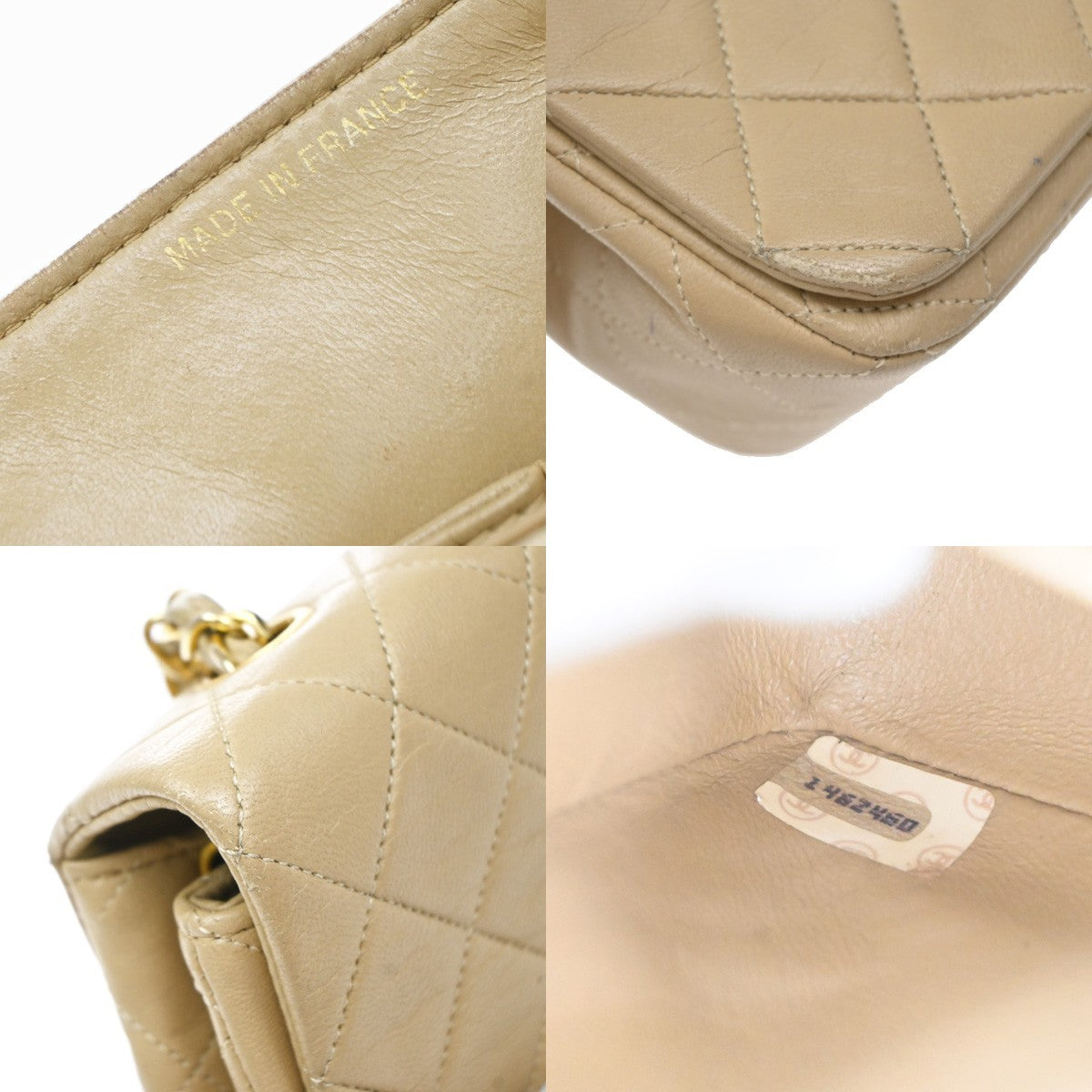 Chanel Vintage Full Flap Quilted Lambskin Beige Leather Shoulder Bag Bag (Pre-Owned)