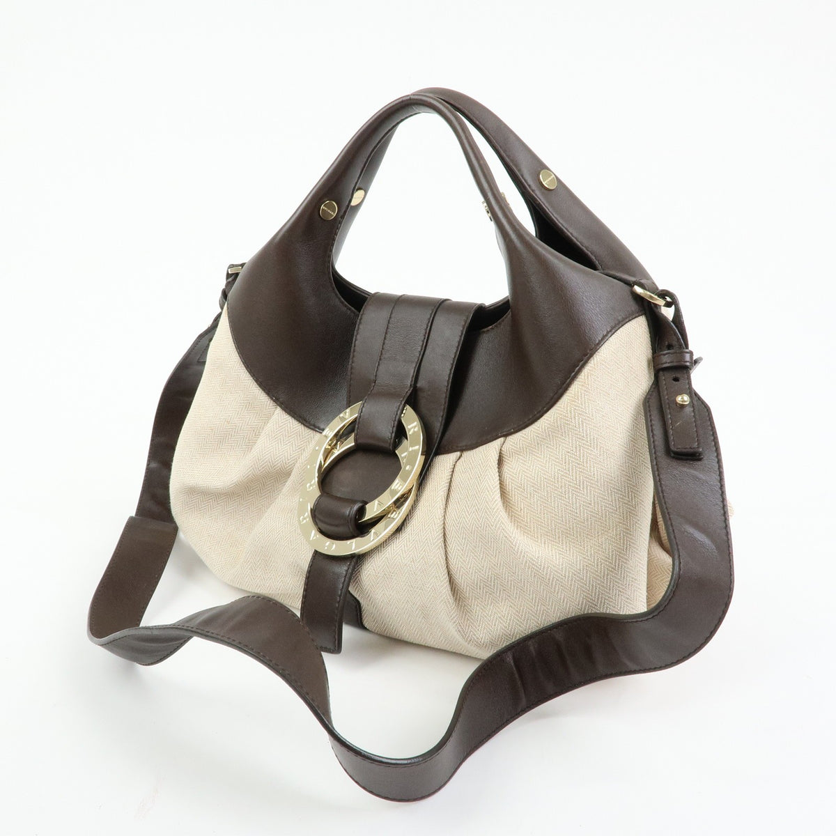 Bvlgari Chandra Hobo Canvas And Leather Beige Canvas Shoulder Bag Bag (Pre-Owned)