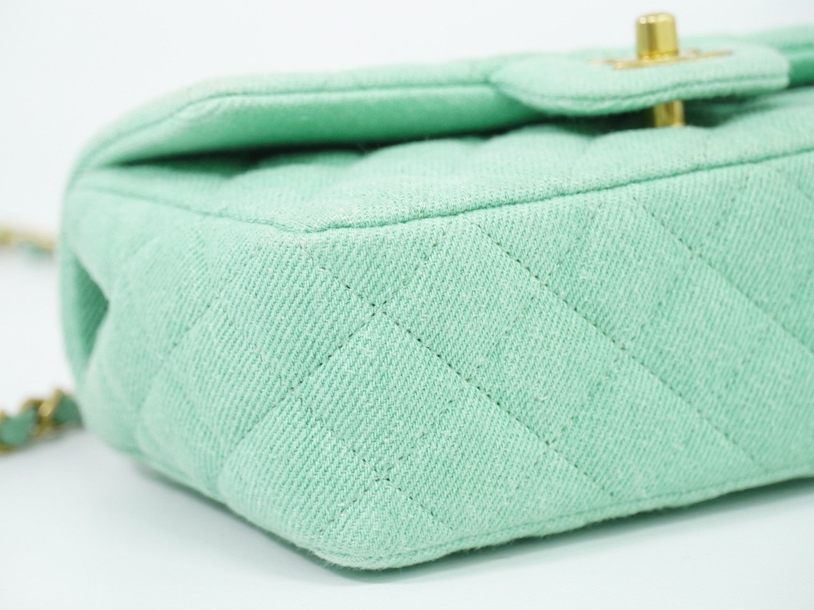 Chanel Classic Single Flap Top Handle Quilted Tweed Green Denim_Jeans Shoulder Bag Bag (Pre-Owned)