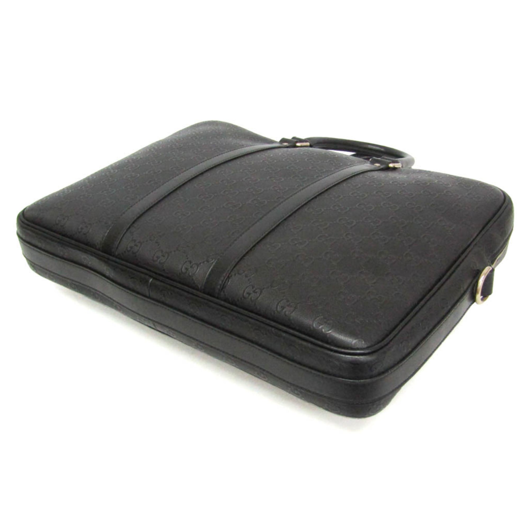 Gucci Convertible Briefcase Guccissima Leather Black Leather Briefcase Bag (Pre-Owned)
