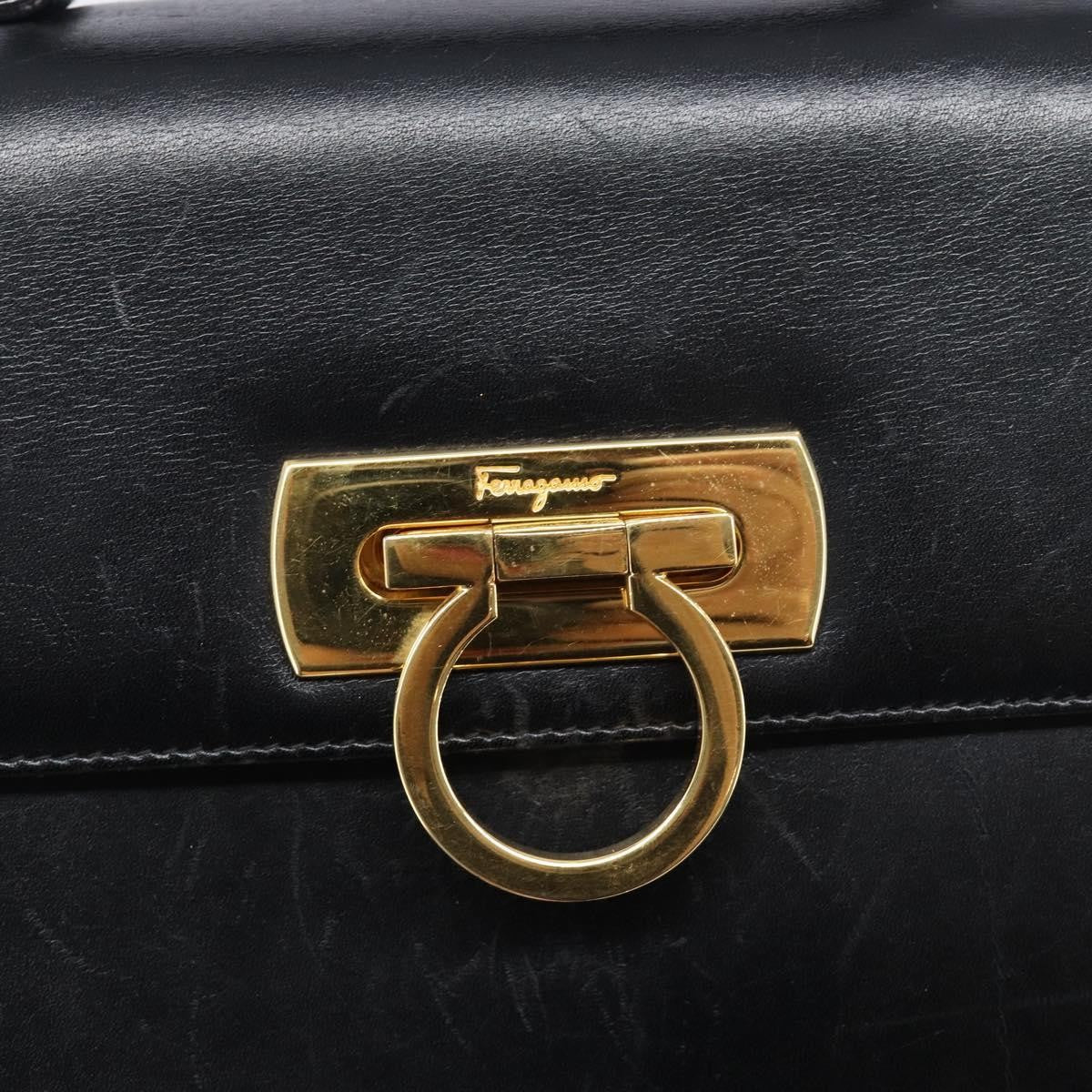 Salvatore Ferragamo Convertible Top Handle Leather Black Leather Handbag (Pre-Owned)