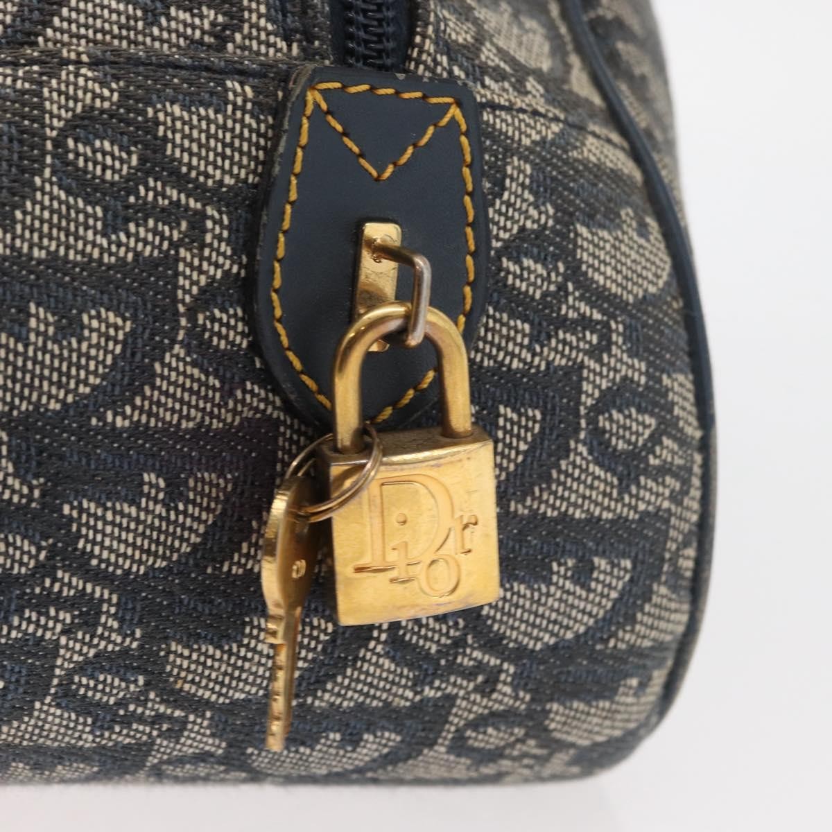 Christian Dior Vintage Saddle Bowler Diorissimo Canvas Navy Canvas Handbag (Pre-Owned)