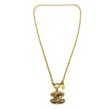 Chanel Vintage Quilted Cc Pendant Metal Gold Gold_Plated Necklace Jewelry (Pre-Owned)