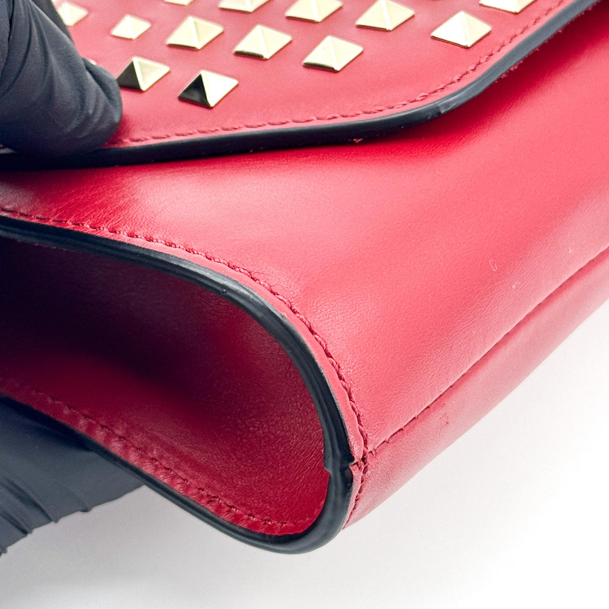 Valentino Garavani Demilune Clutch Studded Leather Red Leather Clutche & Pouche Bag (Pre-Owned)