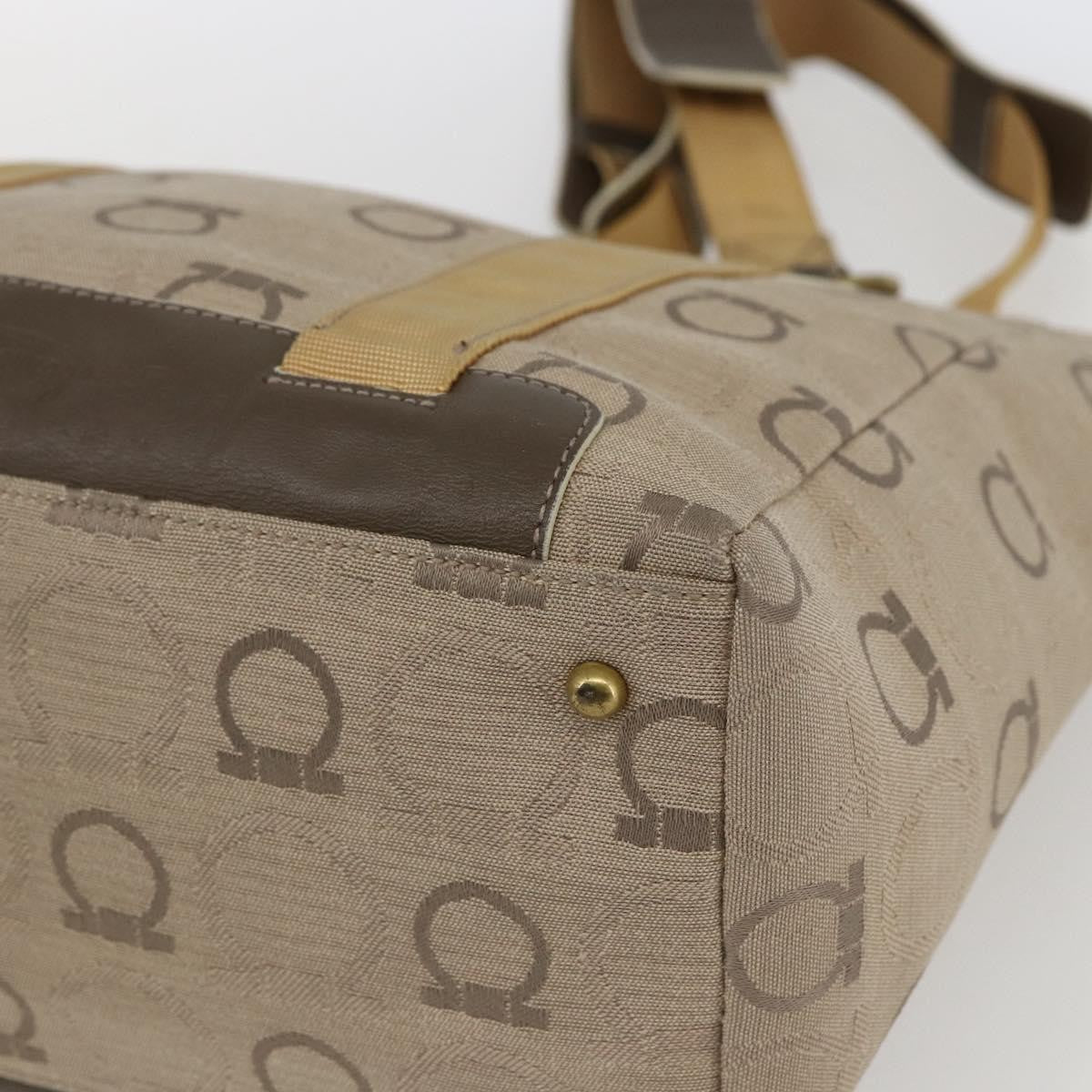 Salvatore Ferragamo Gancini Canvas Beige Canvas Handbag (Pre-Owned)