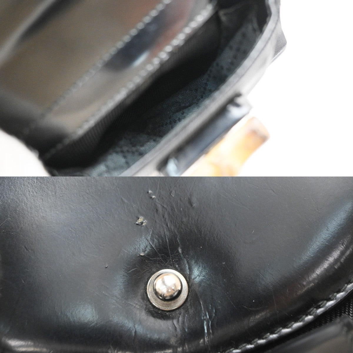 Gucci Vintage Bamboo Nylon And Patent Leather Black Nylon Backpack Bag (Pre-Owned)