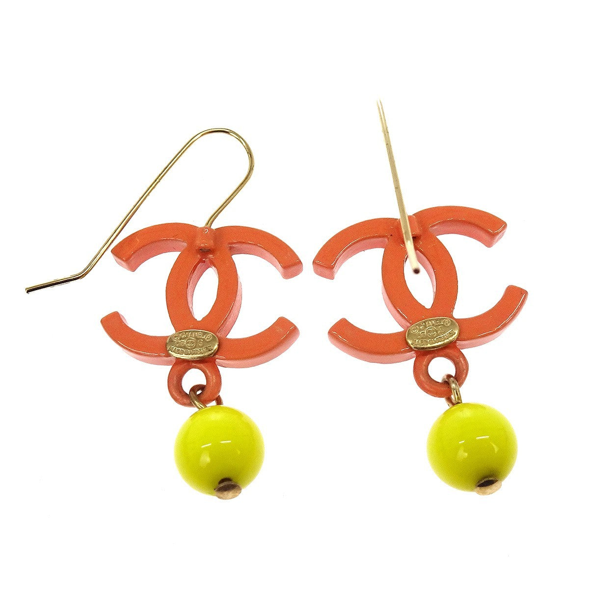 Chanel Cc Drop Metal With Beads Orange Gold_Plated Earrings Jewelry (Pre-Owned)