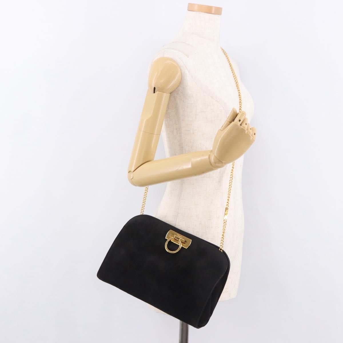 Salvatore Ferragamo Gancini Chain Suede Black Suede Shoulder Bag Bag (Pre-Owned)