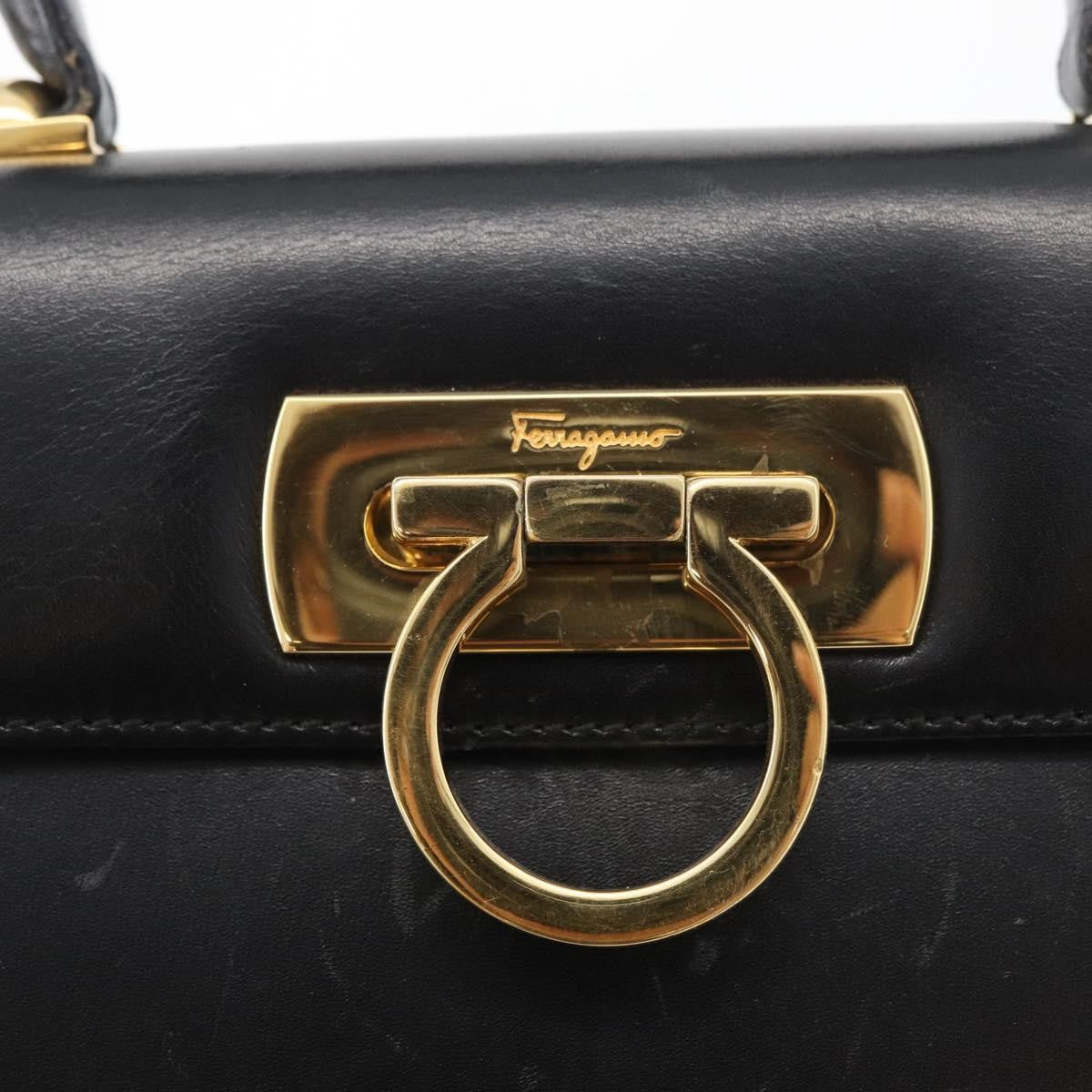 Salvatore Ferragamo Convertible Top Handle Leather Black Leather Handbag (Pre-Owned)