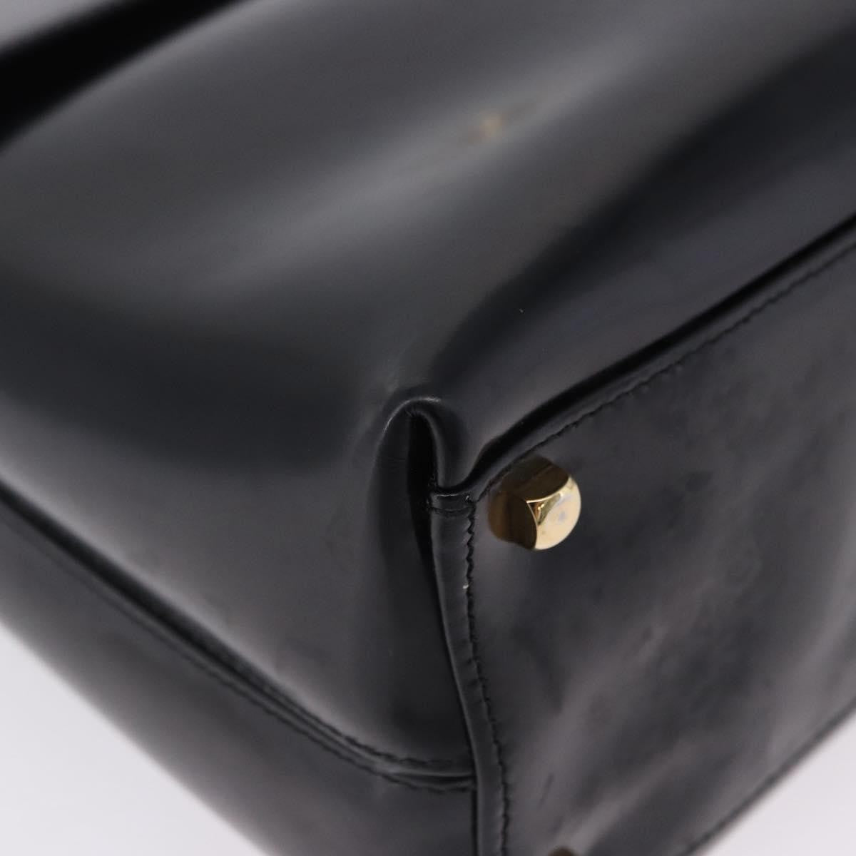 Salvatore Ferragamo Gancini Top Handle Leather Black Patent_Leather Handbag (Pre-Owned)