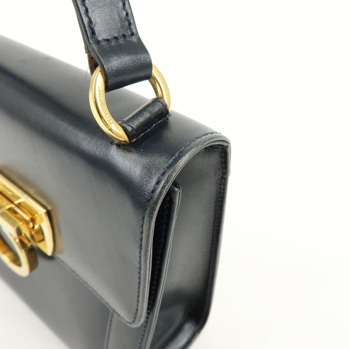 Salvatore Ferragamo Vintage Gancini Flap Leather Navy Leather Shoulder Bag Bag (Pre-Owned)