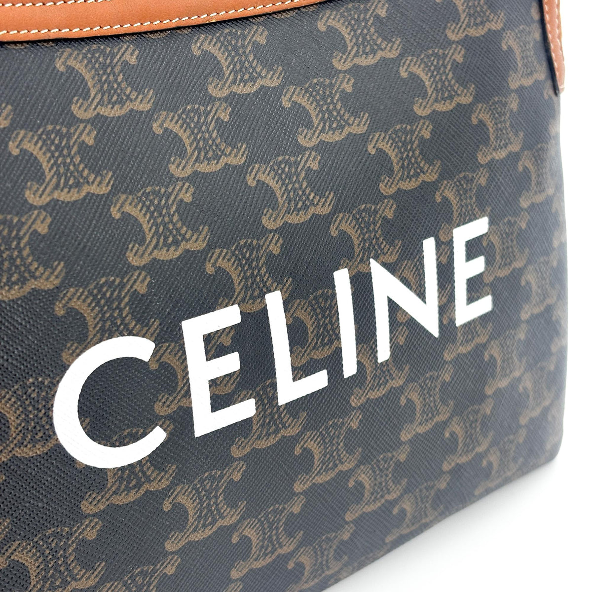 Celine Logo Zip Wristlet Triomphe Coated Canvas Black Canvas Clutche & Pouche Bag (Pre-Owned)